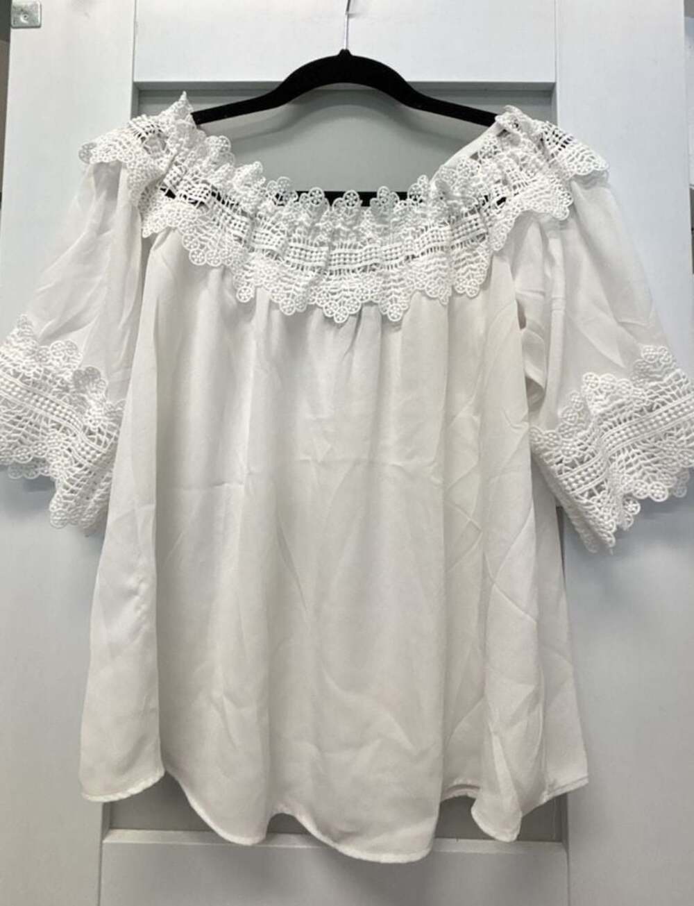 By & By White Cold Shoulder Blouse with Crochet Lace Trim